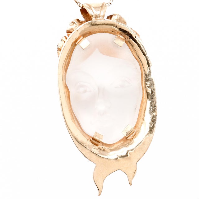 Walter Bauscher 14k Gold, Rock Crystal, Garnet, and Diamond Figural Face Pendant For Sale - Image 9 of 14