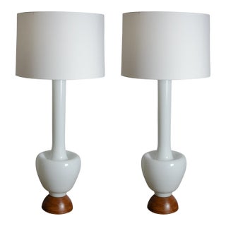 Vintage Huge White Murano Cased Glass Table Lamps - A Pair For Sale