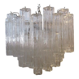 Vintage 1970s Vennini Murano Glass Tronchi Tubes Three Tier Chandelier For Sale