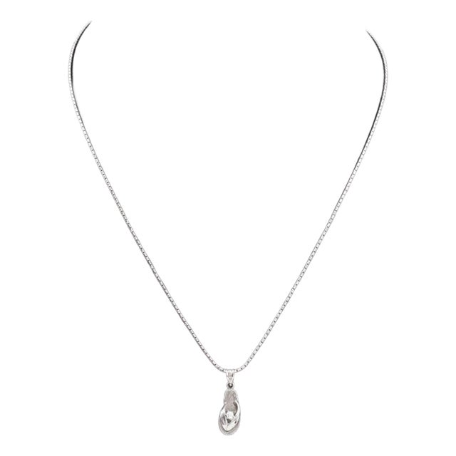 14k White Gold Flip Flop Diamond Pendant Necklace For Sale