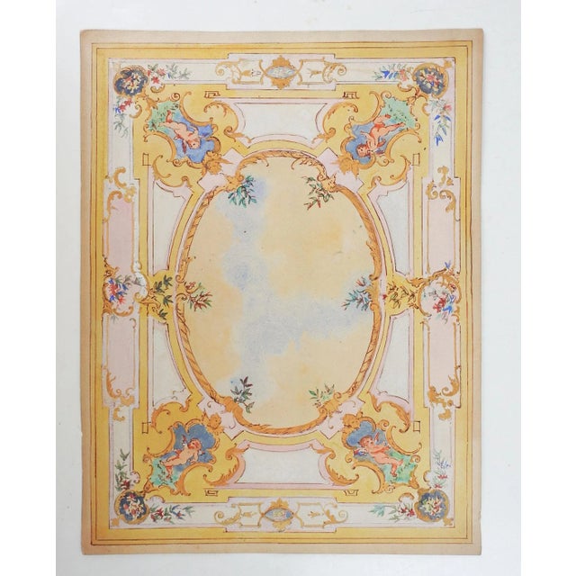 Baroque Vintage Oswald Fell Baroque Puti & Clouds Ceiling Mural Study Painting For Sale - Image 3 of 4