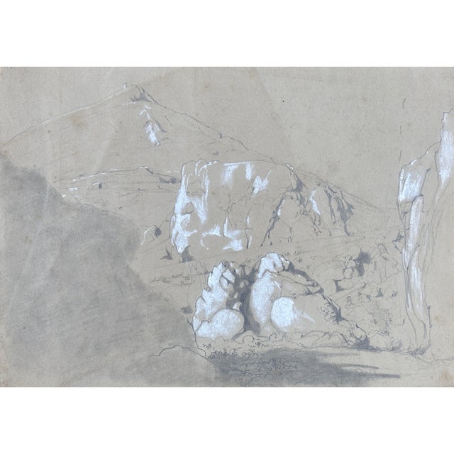 Gibraltar Sketch in Graphite and White Crayon, Ca Prior to 1888 For Sale - Image 4 of 12
