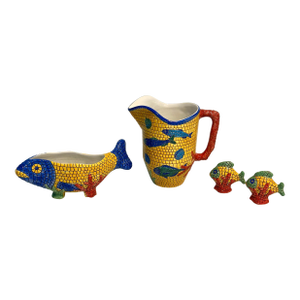 Mid 20th Century Mid Centruy Modern Vietri Nettuno Italian Mosaic Coral and Fish Decorative Dining Accessories - A 4 Piece Set