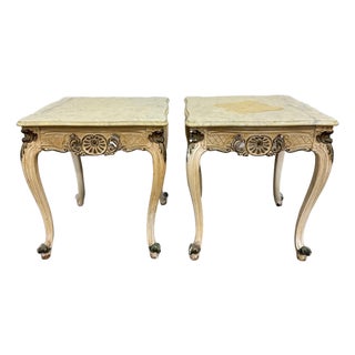 Vintage Italian Louis XV Style Marble Top End Tables - Pair For Sale