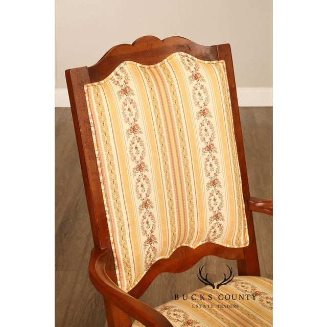 Century French Provincial Style Pair Of Upholstered Ladderback Armchairs For Sale - Image 16 of 18