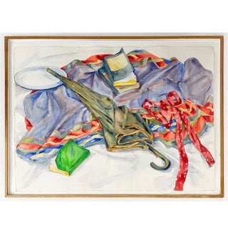 Polly Kraft, American Woman Artist Society Doyenne Polly Kraft Large Watercolor Painting, 1984 For Sale