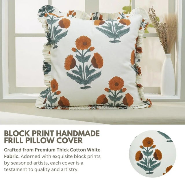 Bring a touch of timeless craftsmanship to your home with this block print handmade cushion cover. Made from thick white...