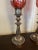 Victorian Pair of Antique Silver Plate Candle Holders With Red Glass Mary Gregory Hurricanes For Sale - Image 3 of 12
