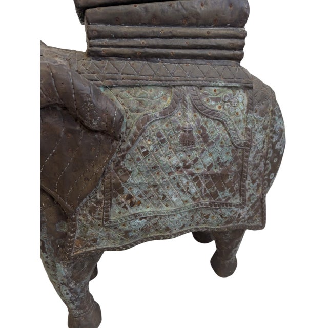 Wood Vintage Hand-Carved Wood Elephant With Hammered Bronze Cladding and Interior Storage For Sale - Image 7 of 12