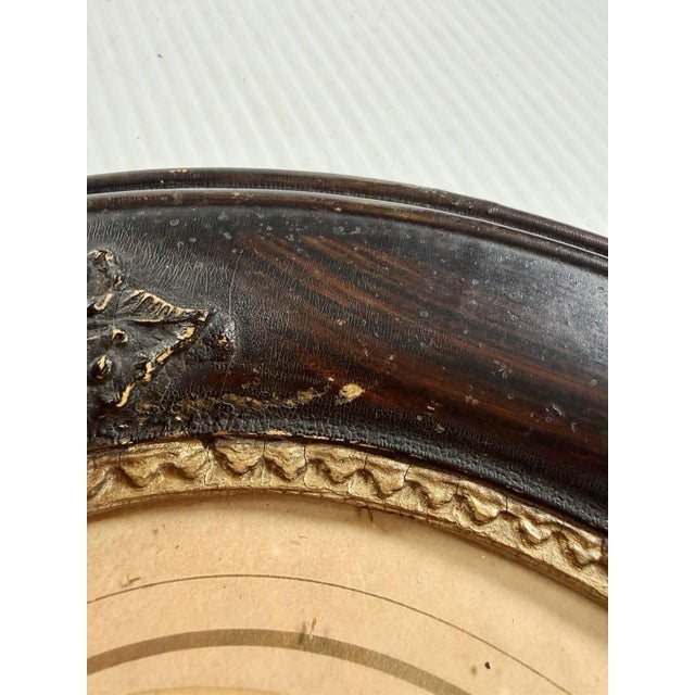 Antique Oval Deep Dark Wood Picture Frame Gold Floral Detail With Photo of a Girl 12x14” For Sale - Image 10 of 13
