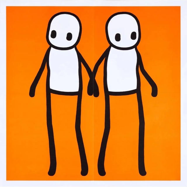 STIK, Holding Hands (Orange), 2020 Lithographic print in colour on 140 gsm smooth woven paper 50 x 50 cm (19.65 x 19.65...