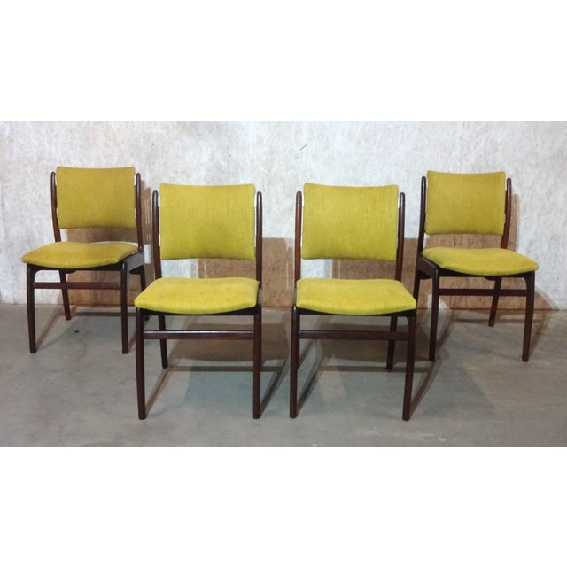 Yellow Vintage Danish Mahogany Dining Chairs by Erik Buch for Anderstrup Møbelfabrik, 1950s, Set of 4 For Sale - Image 8 of 9