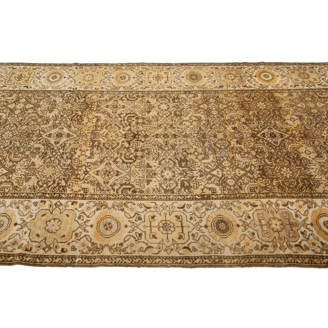 Allover Persian Malayer Wool Rug From the 1920s in Orange and Beige For Sale In New York - Image 6 of 9