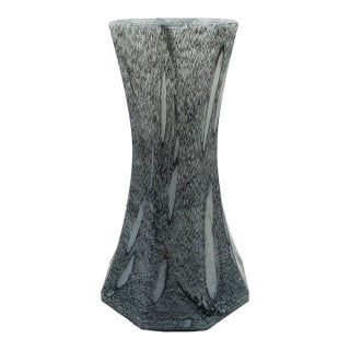 1970s Italian Murano Art Glass Vase, Octagonal, Grey/White Splatter Pattern For Sale