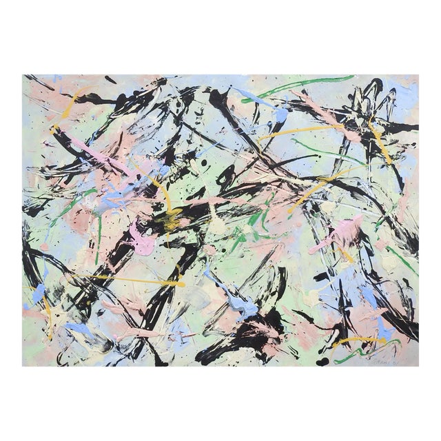 Abstract Style of Jackson Pollock Painting in Pink Blue & Black For Sale