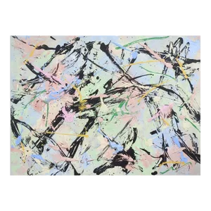 Abstract Style of Jackson Pollock Painting in Pink Blue & Black