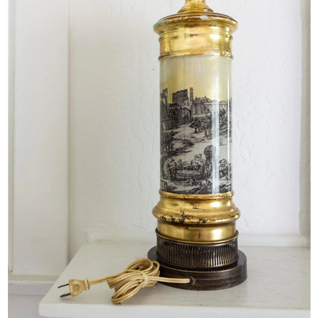 Gold Verre Eglomise Glass Gilt and Decoupage Lamp of Roman Ruins For Sale - Image 8 of 13