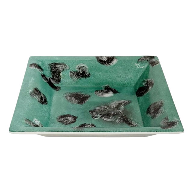 Green Ceramic Ashtray with Decorative Motifs, France, 1970s For Sale