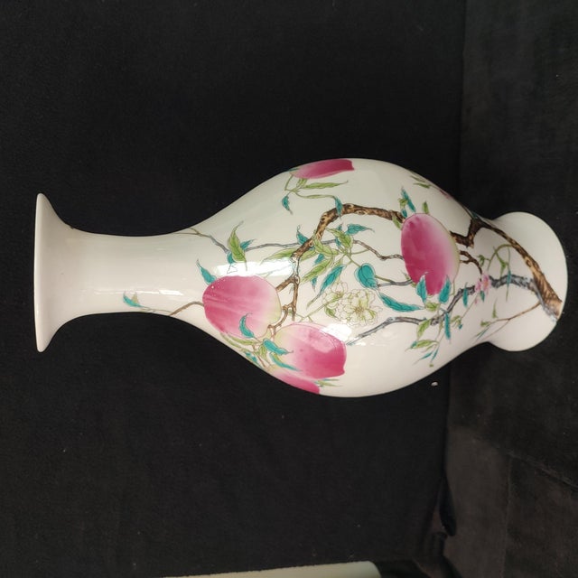 Chinese Ceramic Vase,Yongzheng Marked Famille Rose Porcelain Vase Hand Painted Eight Peaches Pattern For Sale - Image 4 of 11