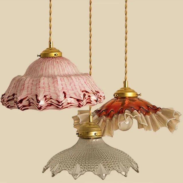 Art Deco Hand-Blown Pink Ruffled Murano Glass Pendant, 1970s For Sale - Image 9 of 11