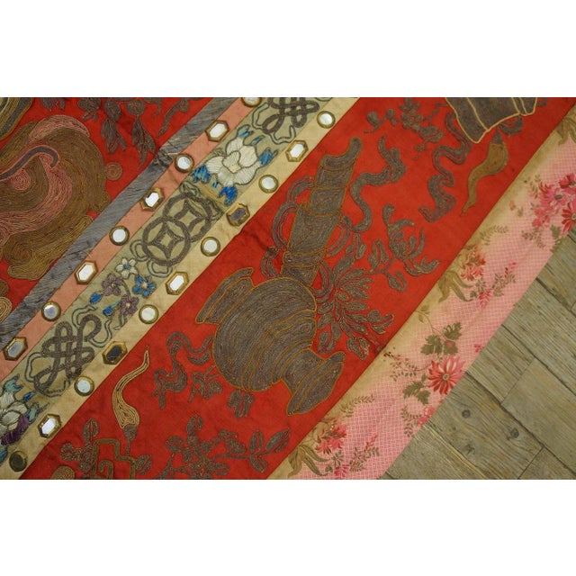 1920s Red Foo Dog Antique Chinese Silk Textiles Embroidery 3' X 3' Rug For Sale - Image 14 of 14