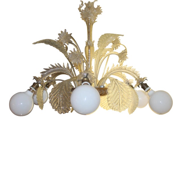 1950's Large Italian Mid Century Modern Murano Barovier & Toso Art Glass Floral Form Chandelier For Sale