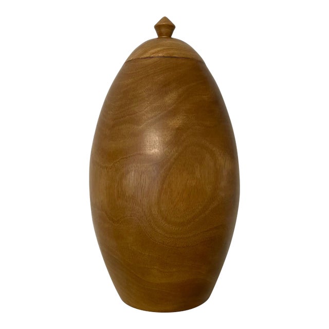 Vintage Modern Solid Wood Turned Urn, Light Honey Color For Sale