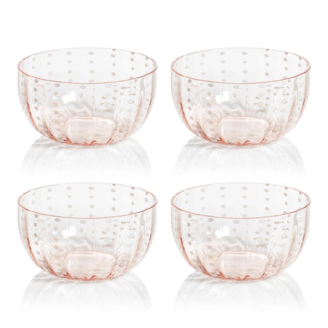 Pescara White Dot Condiment Glass Bowls - Pink, Set of 4 For Sale - Image 4 of 4