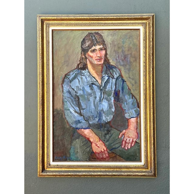 Contemporary Vintage Original Oil Portrait of Man on Canvas For Sale - Image 3 of 12