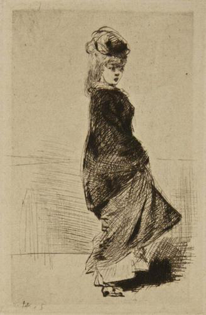 Giuseppe De Nittis, Elegant Female Figure, 1870s, Drypoint Etching