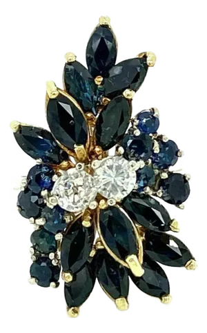 Diamond Sapphire 14k Two Tone Gold Cluster Gems Ring, Size 5.5