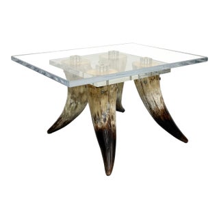 Vintage Lucite & Horn Coffee Table After Karl Springer For Sale