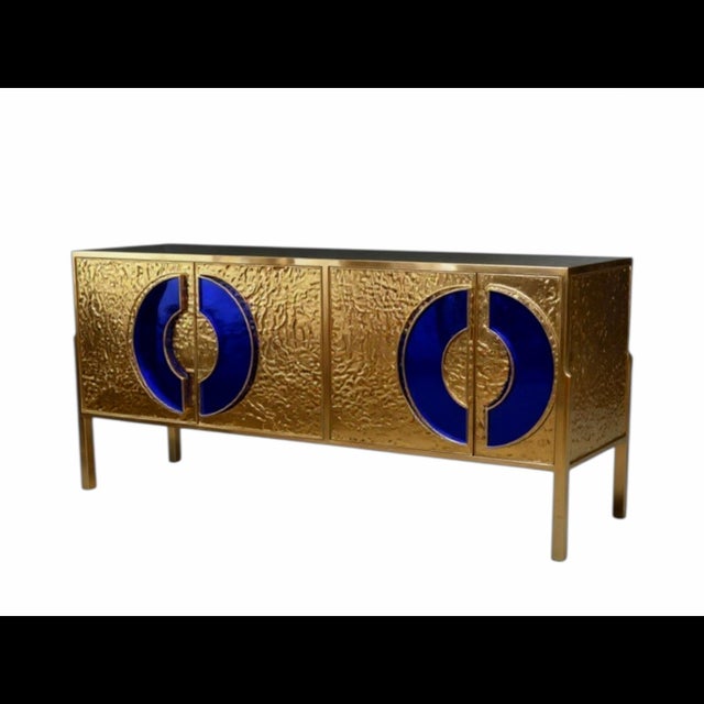 Handcrafted Brass Sideboard with Sapphire Blue Enamel from Justfurnituress SRL For Sale - Image 6 of 13