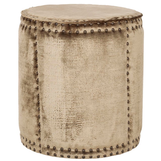2020s Studded Ottoman, Brass nailheads, Antique Sage For Sale - Image 5 of 5