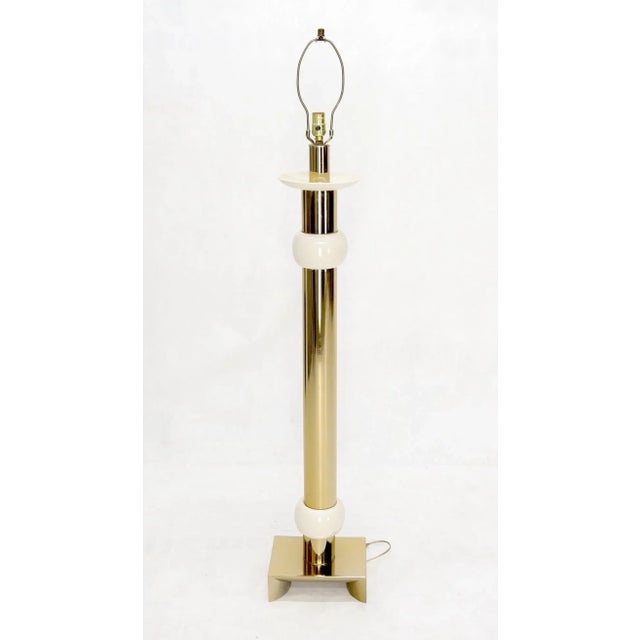 Mid 20th Century Mid-Century Modern Brass Heavy Bracket Shape Base Floor Lamp For Sale - Image 5 of 11