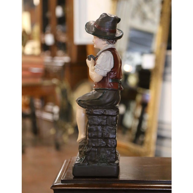 Red Mid 20th Century Mid-Century French Polychrome Terracotta Boy Figurine Titled "Insouciance" For Sale - Image 8 of 9