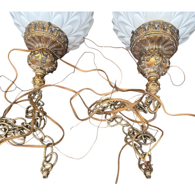 1960’s Hollywood Regency, Milk Glass, Swag Lamps - a Pair For Sale - Image 10 of 10