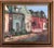 Textile Vintage 1940’s Original Oil Painting of a Street Scene With Black Dog For Sale - Image 7 of 7
