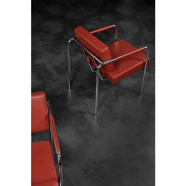 Set of Scandinavian Bauhaus Model EJ 8 Armchairs in Chrome and Red Leather by Torben Skov for Erik Jørgensen Møbelfabrik, 1990 For Sale - Image 10 of 18