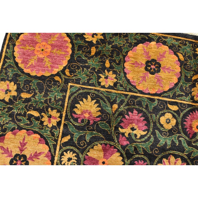 Suzani Rug 8'3'' X 10'6'' Black Wool Traditional Hand-Knotted Oriental Carpet For Sale In Philadelphia - Image 6 of 12