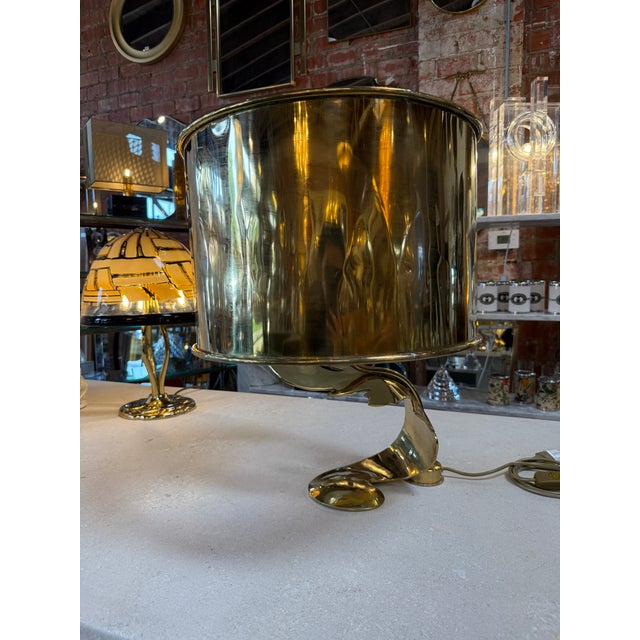 Italian Sculptural Brass Table Lamp With Cylindrical Shade, 1970s For Sale In Los Angeles - Image 6 of 8