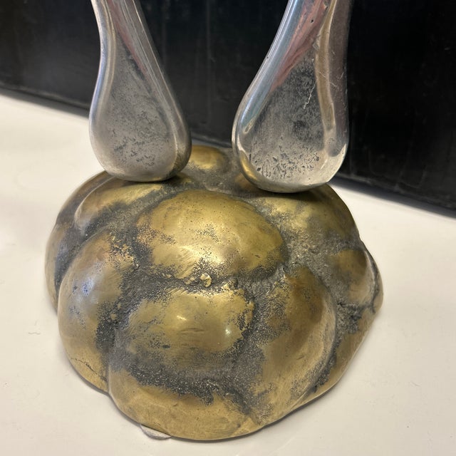 Abstract Artist Made Silver Metal Sculpture on Textured Brass Base For Sale - Image 3 of 7