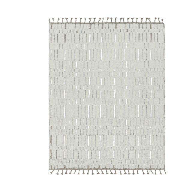 Rug & Kilim’s Contemporary Rug in White With High-Low Geometric Patterns For Sale