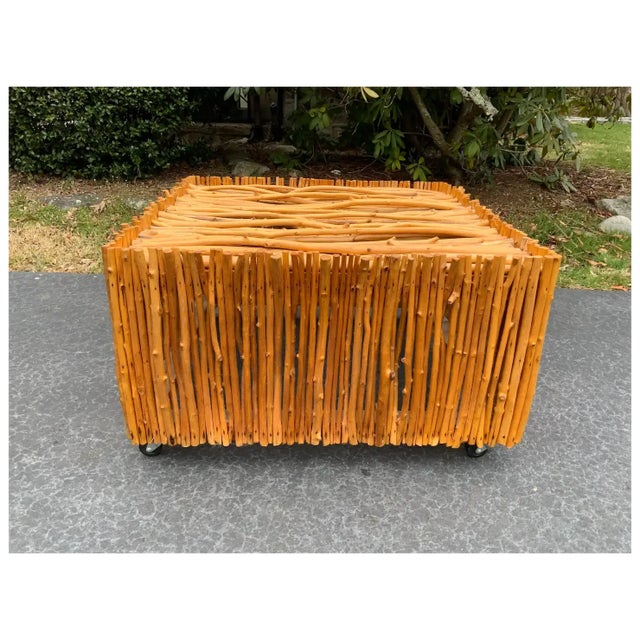 1960s 1960s Vintage Twig Square Coffee Table on Casters For Sale - Image 5 of 5