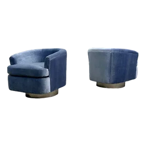 Mid-Century Modern Milo Baughman Style Swivel Chairs, Chrome Base, Blue Velvet