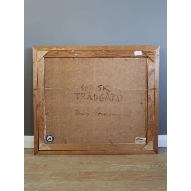 Mid-Century Modern 'Garden Gathering' Vintage Swedish Expressive Landscape Oil Painting, Framed For Sale - Image 10 of 10