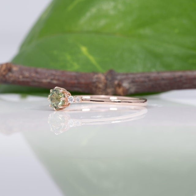 Demantoid Garnet Ring With Earth-Mined Diamond Accents: Solid 14k Gold, 4.25mm, Size 6.75 For Sale In Columbus - Image 6 of 9