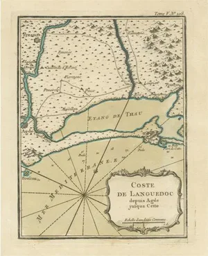 Antique Map of the Languedoc Coast Between Agde and Sète Cette, 1764
