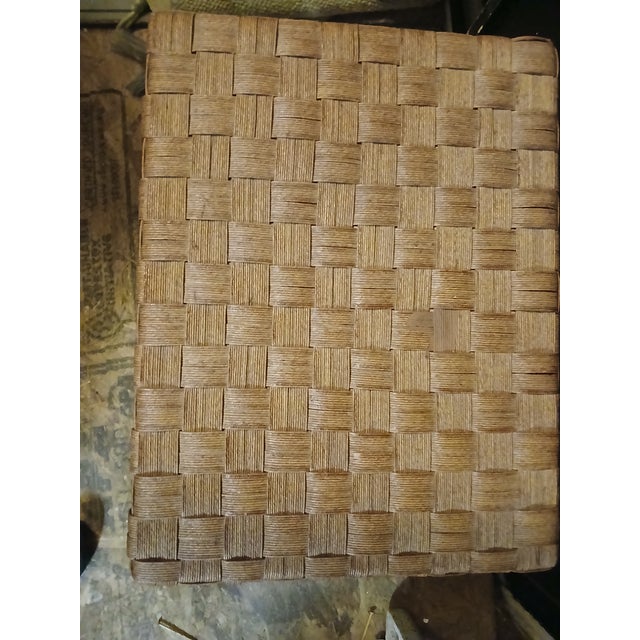 1990s Boho Basket Weave Rattan Footstool Ottoman For Sale - Image 4 of 5