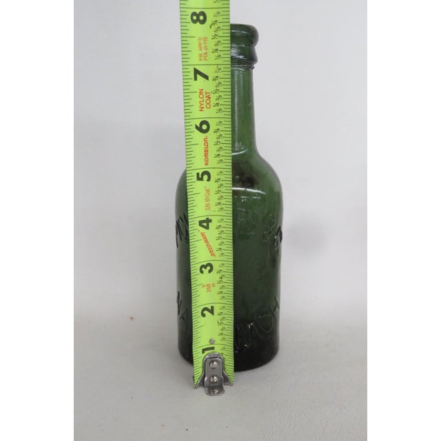 Pickmere and Co Nantwich Blown Glass Bottle Empty Green Embossed Vessel 5122b For Sale - Image 9 of 12